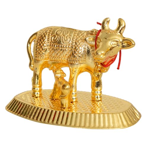 Craftam Oxidized Metal Religious kamdhenu Cow with Calf Handmade Handicraft Idol for Home Decor Gift Item - Image 4