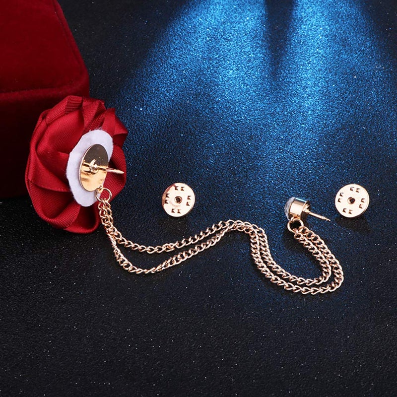 MXUHUI Fashion Bridegroom Wedding Brooches Cloth Art Hand-Made Rose Flower Brooch Lapel Pin Badge Tassel Chain Men's Suit Accessories (Red wine) - Image 4