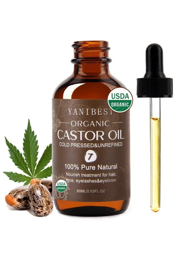 YANIBEST Organic Castor Oil, Cold Pressed Unrefined Glass Bottle, 100% Natural USDA Certified Castor Oil for Hair, Eyelashes, Face, Eyebrows, Scalp & Hair Strengthening Oil for All Hair Types - Image 1