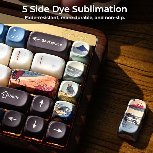 OHY XVX MOA Profile Keycaps Set, Japanese Mount FujiTheme 132 - Key White & Blue Custom Keycaps with PBT + Frosted Translucent PC Material for ANSI Layout Mechanical Keyboards- - Musashi Senju - Image 5