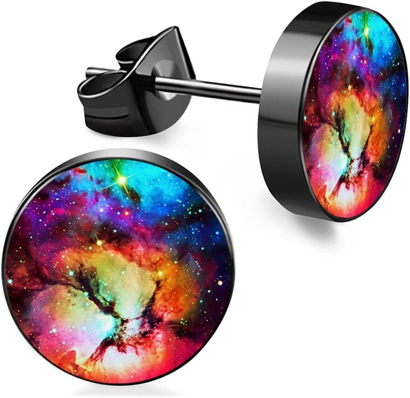 FLYUN Fake Gauges, 6 Pairs Men's Earrings, Faux Plugs Black Stud Surgical Steel Screw Flat Back Punk Earrings Hypoallergenic 18G/1MM - Image 3