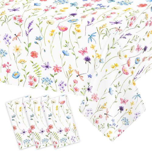 Homanu 3 Pack Wildflower Party Decorations Tablecloths, Large Size 54 X 108 Inch Rectangle Floral Tablecloth Plastic Table Cover for Birthday Party Baby Shower Decorations - Image 1