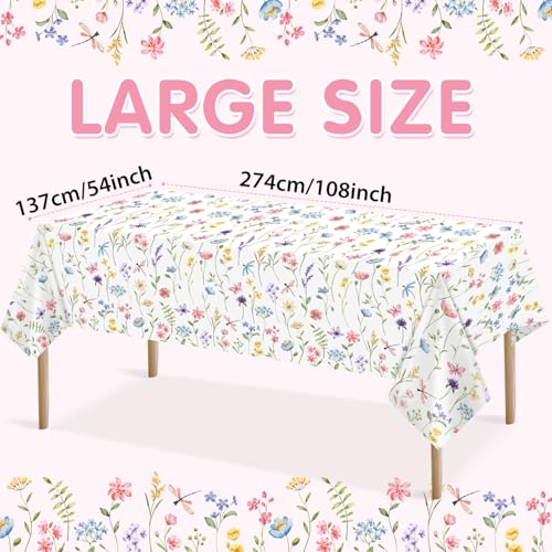 Homanu 3 Pack Wildflower Party Decorations Tablecloths, Large Size 54 X 108 Inch Rectangle Floral Tablecloth Plastic Table Cover for Birthday Party Baby Shower Decorations - Image 3
