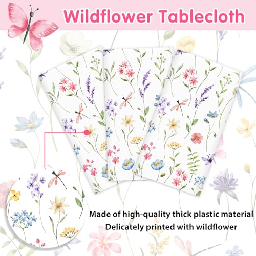 Homanu 3 Pack Wildflower Party Decorations Tablecloths, Large Size 54 X 108 Inch Rectangle Floral Tablecloth Plastic Table Cover for Birthday Party Baby Shower Decorations - Image 5