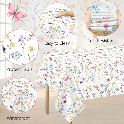 Homanu 3 Pack Wildflower Party Decorations Tablecloths, Large Size 54 X 108 Inch Rectangle Floral Tablecloth Plastic Table Cover for Birthday Party Baby Shower Decorations - Image 4