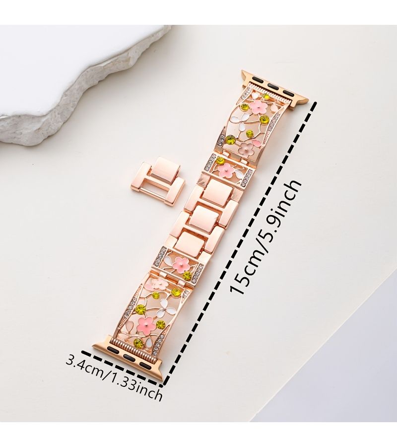 سوار معدني بتصميم زهرة مجوفة بديل لساعات Apple Watch مقاس 38 مم و40 مم و41 مم باللون الوردي الذهبي - Image 2