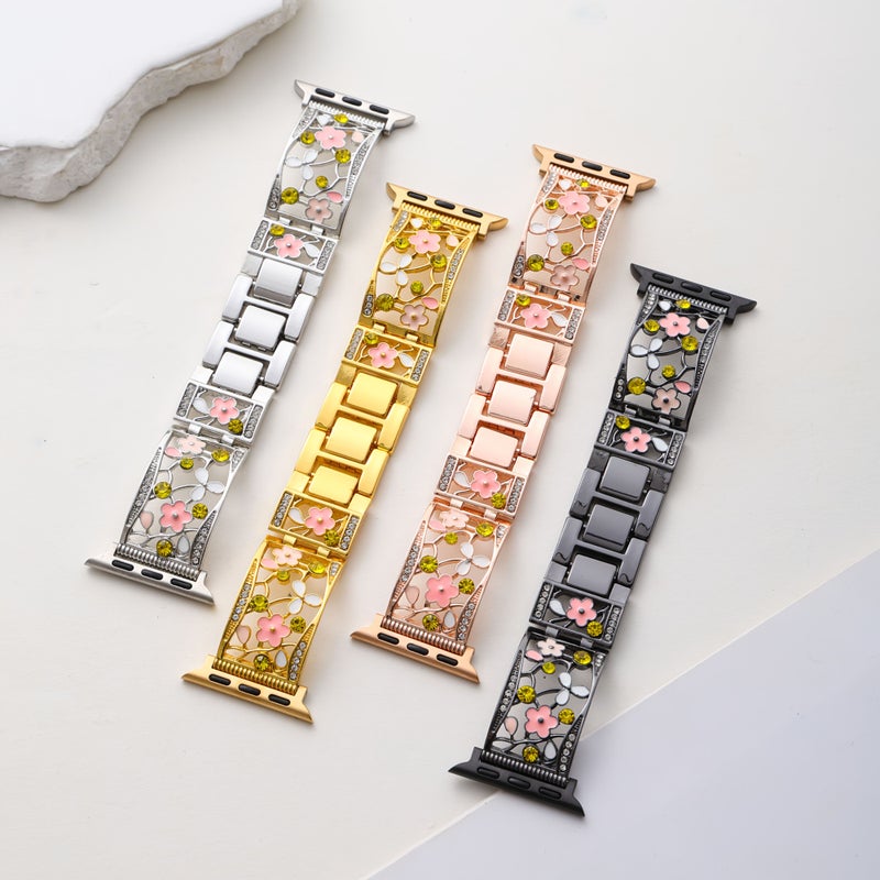 سوار معدني بتصميم زهرة مجوفة بديل لساعات Apple Watch مقاس 38 مم و40 مم و41 مم باللون الوردي الذهبي - Image 1