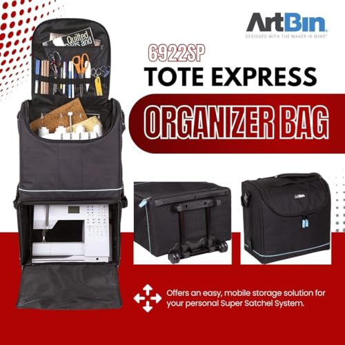 ArtBin 6922SP Tote Express Rolling Portable Art Craft & Sewing Storage Organizer Bag with Wheels-Fits Sewing Machine, 0, Black/Aqua - Image 5
