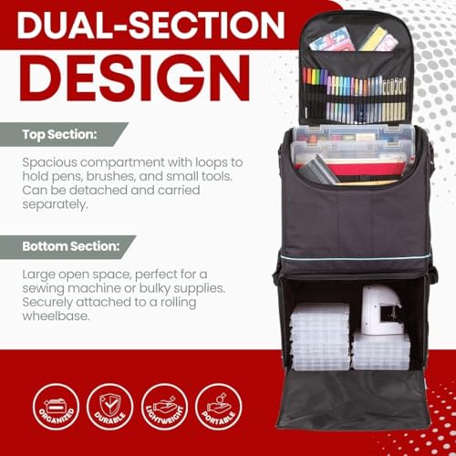 ArtBin 6922SP Tote Express Rolling Portable Art Craft & Sewing Storage Organizer Bag with Wheels-Fits Sewing Machine, 0, Black/Aqua - Image 3
