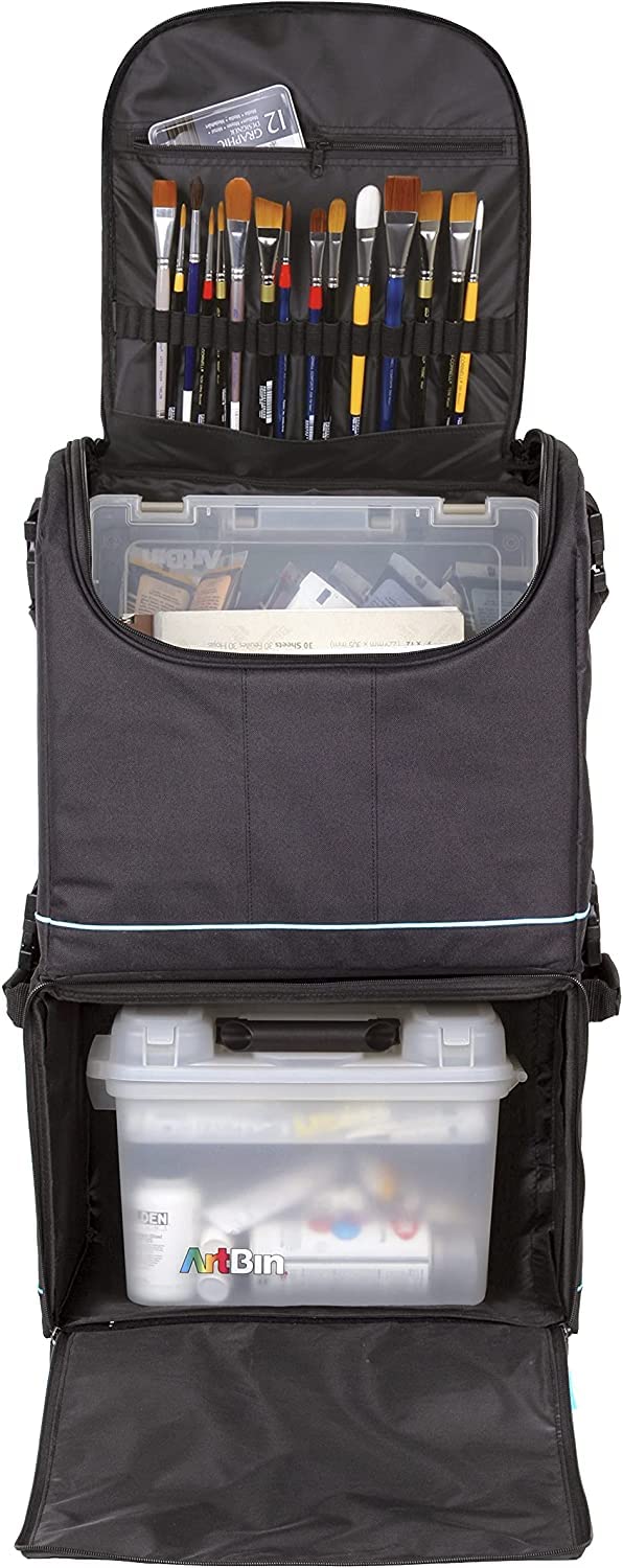 ArtBin 6922SP Tote Express Rolling Portable Art Craft & Sewing Storage Organizer Bag with Wheels-Fits Sewing Machine, 0, Black/Aqua - Image 1