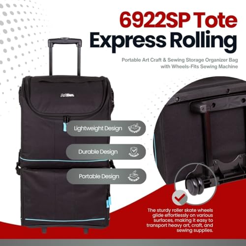 ArtBin 6922SP Tote Express Rolling Portable Art Craft & Sewing Storage Organizer Bag with Wheels-Fits Sewing Machine, 0, Black/Aqua - Image 4