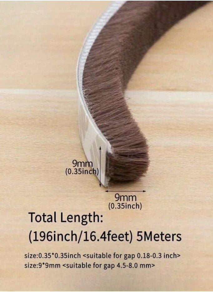 TEGRILO Brush Weather Seal Strip for Sliding Windows/Doors Frame Side, Pile Self Adhesive Weatherstrip Seal Tape for Door Draft Stopper, SoundProof Winter Insulation, Size (9mm*9mm, Brown)  - Image 3