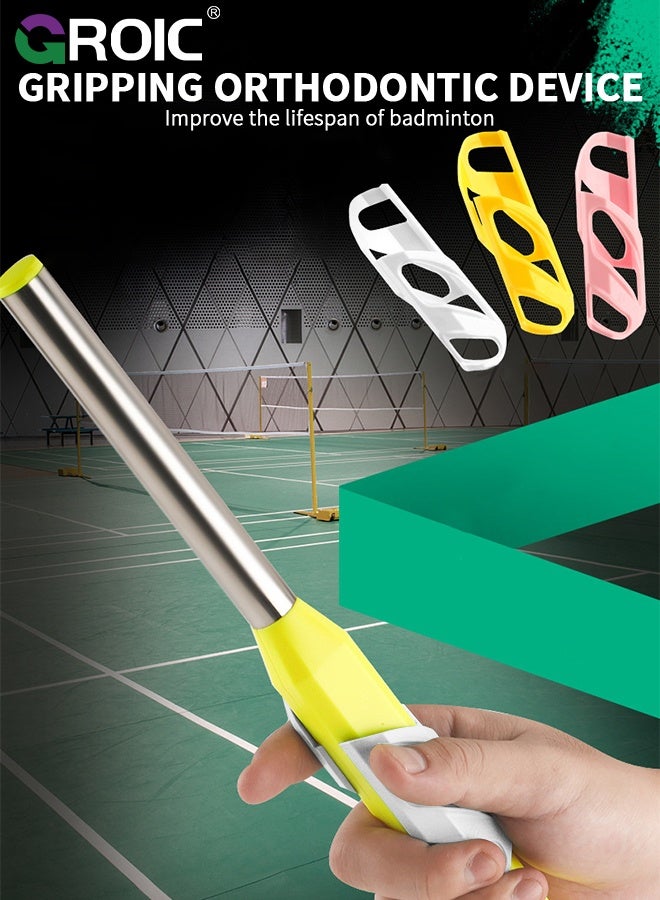 GROIC 2 Pcs 2 Pcs Badminton Racket Grip Corrector, Badminton Grip Aid Badminton Training Training Tool Ergonomic Posture Correction Paddle Grip Aid for Beginner  White & Yellow - Image 4