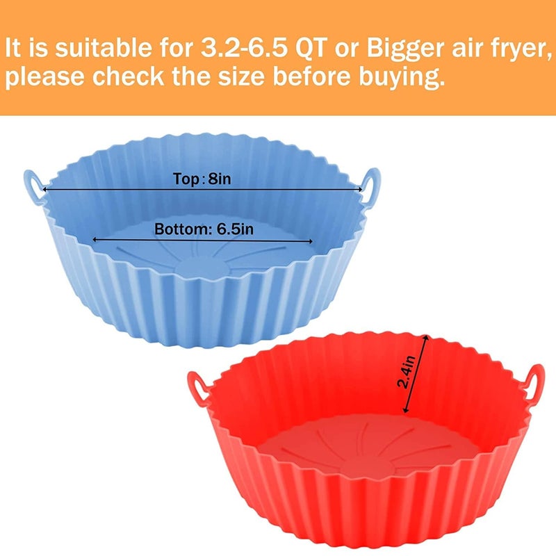 ZOXAR ZOXAR Pack of 02 8 inch Air Fryer Liners I Round Silicone Basket Baking Tray I Pot with Ear Handles I Nonstick Reusable Heat Resistant I Cooking Oven Insert Accessories Multicolor 8 inch  - Image 2