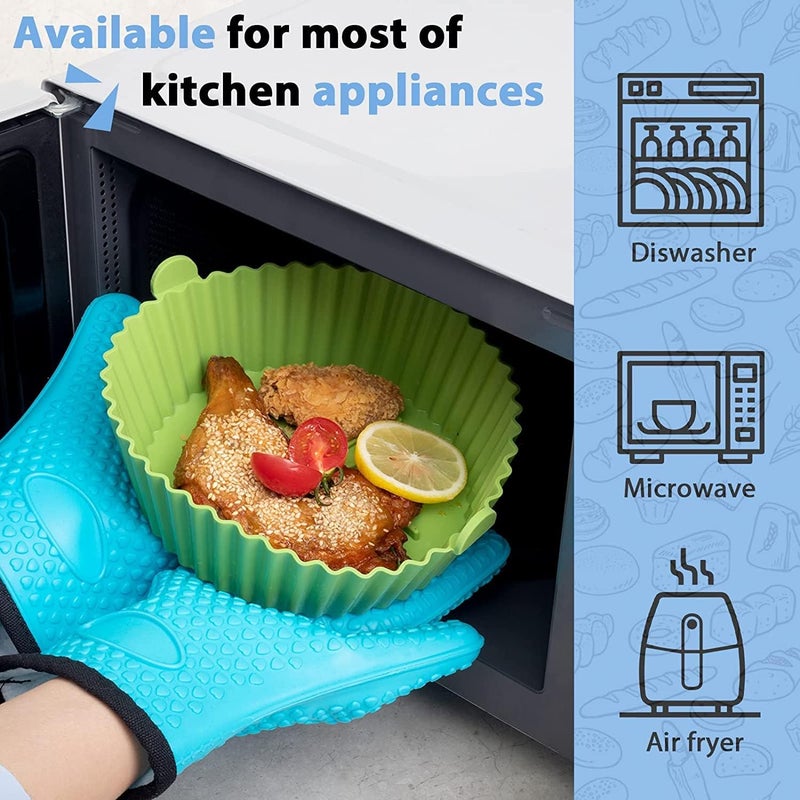 ZOXAR ZOXAR Pack of 02 8 inch Air Fryer Liners I Round Silicone Basket Baking Tray I Pot with Ear Handles I Nonstick Reusable Heat Resistant I Cooking Oven Insert Accessories Multicolor 8 inch  - Image 4