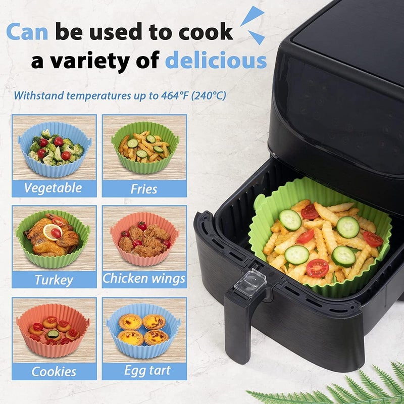 ZOXAR ZOXAR Pack of 02 8 inch Air Fryer Liners I Round Silicone Basket Baking Tray I Pot with Ear Handles I Nonstick Reusable Heat Resistant I Cooking Oven Insert Accessories Multicolor 8 inch  - Image 3