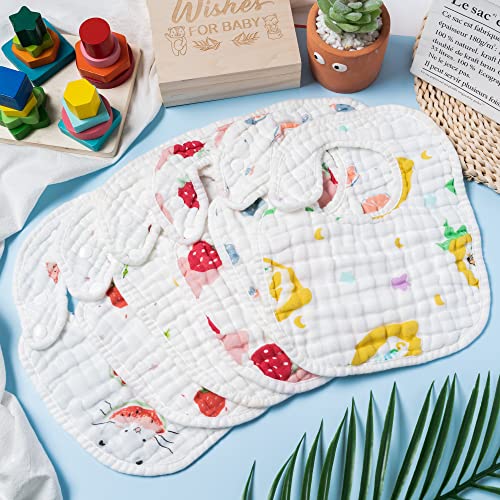 Zainpe 6Pcs Snap Muslin Cotton Baby Bibs Strawberry Lemon Avocado Pattern Infants Feeding Bib Adjustable Machine Washable Unisex Burp Cloths with 6 Absorbent & Soft Layers for Drooling and Teething - Image 4