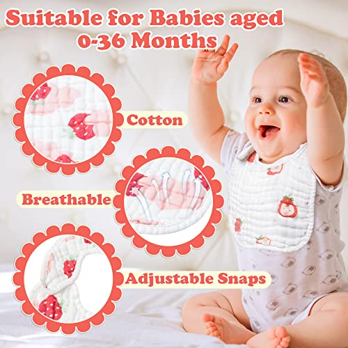 Zainpe 6Pcs Snap Muslin Cotton Baby Bibs Strawberry Lemon Avocado Pattern Infants Feeding Bib Adjustable Machine Washable Unisex Burp Cloths with 6 Absorbent & Soft Layers for Drooling and Teething - Image 3