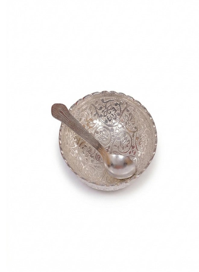POSHIFY Pure Aluminium Silver Plated Bowl N Spoon | Handcrafted Krishna Feeding for Puja | Traditional Aluminium Bowl and Spoon, | Spiritual Home Decor - 2905 - Image 1