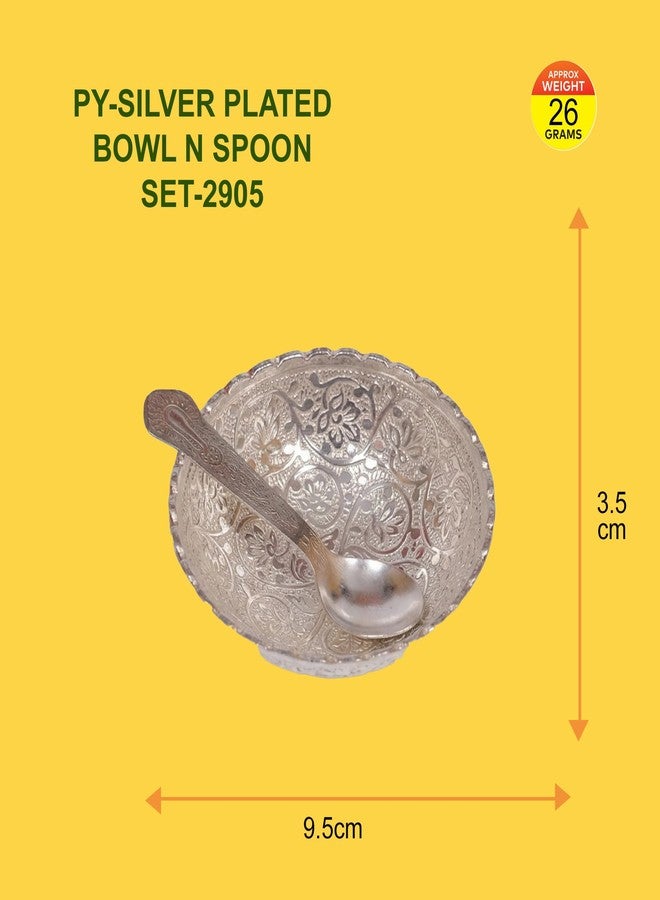 POSHIFY Pure Aluminium Silver Plated Bowl N Spoon | Handcrafted Krishna Feeding for Puja | Traditional Aluminium Bowl and Spoon, | Spiritual Home Decor - 2905 - Image 2