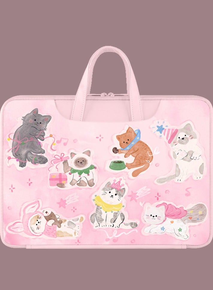 حقيبة كمبيوتر محمول مقاس 13/14/15/15.6 بوصة، حقيبة كمبيوتر محمول متعددة الوظائف ذات سعة كبيرة لأجهزة الكمبيوتر المحمولة مقاس 15.6 بوصة من HP وDell وAcer وAsus وNotebook، باللون الوردي Sweet Cats - Image 1