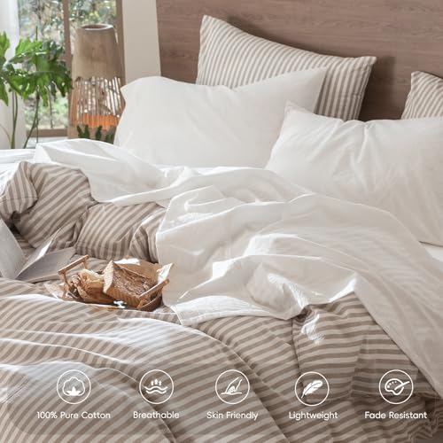 MooMee Bedding Sheet Set 100% Washed Cotton Linen Like Textured Breathable Durable Soft Comfy (Solid Off White, King) - Image 4