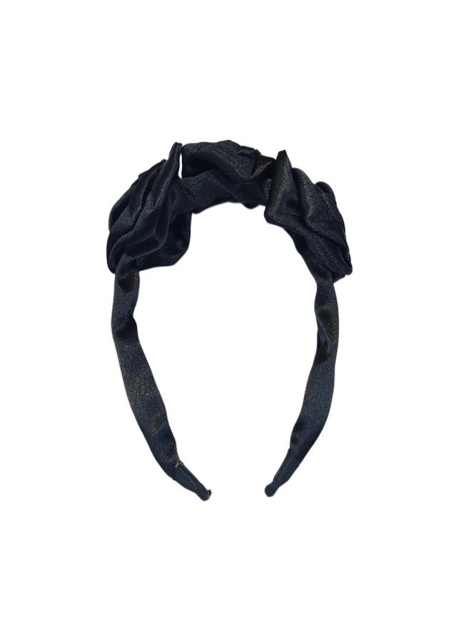 Fairytale Satin Flower Hair Band for Girls, Hot Pink, Black, Purple, Cream Floral Headband with Rosette Design Hair Decorative Hair Accessories. (Black) - Image 3