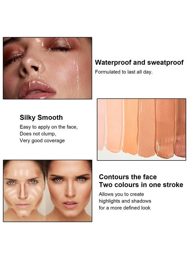 LemonSac - 6 Colors Cream Contour Sticks Makeup Kit, Primer Face Highlighter Contouring For Beginners, Highlight And Contour Kit, Cream Concealer Makeup Blur Stick, Primer Face Corrector (Set B) - Image 1