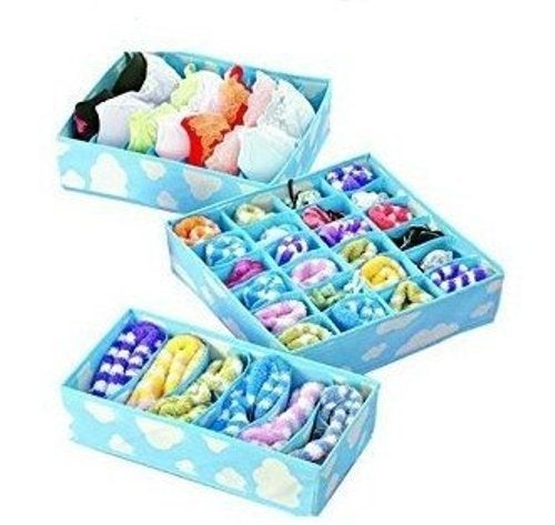 Styleys Bamboo Derived Rayon Square Foldable Drawer Divider Storage Boxes Standard Cloud Blue Set of 3 S1296 - Image 1