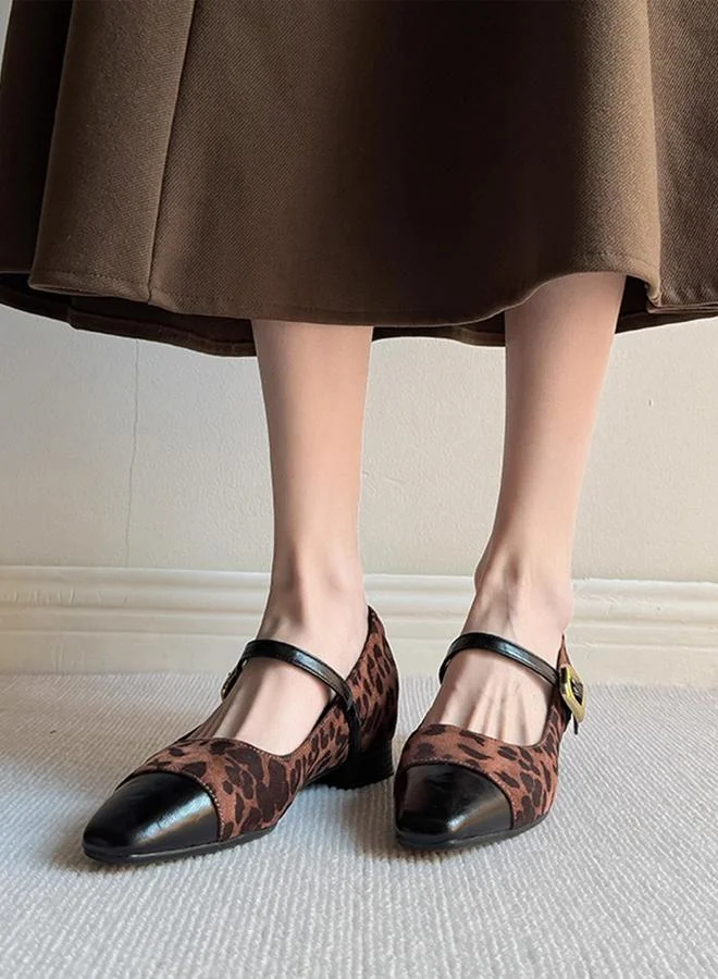 Take Two Leopard Print Color Metal Buckle Mary Jane Shoes