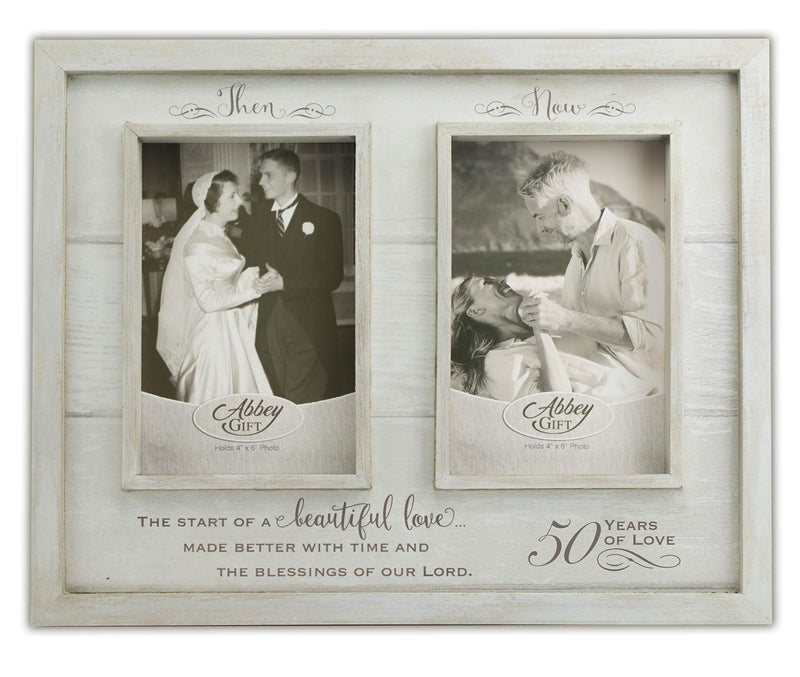 Abbey + CA Gift Then & Now 50th Anniversary Photo Frame, Wedding, Engagement, & Vow Renewal Couples Gift, Wooden Picture Frames with Sentimental Quote, 12-Inch x 9.5-Inch, Rustic Woodgrain, by Abbey & CA Gift - Image 1
