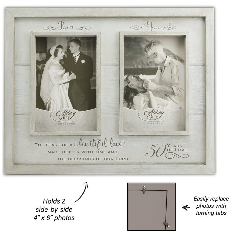 Abbey + CA Gift Then & Now 50th Anniversary Photo Frame, Wedding, Engagement, & Vow Renewal Couples Gift, Wooden Picture Frames with Sentimental Quote, 12-Inch x 9.5-Inch, Rustic Woodgrain, by Abbey & CA Gift - Image 3