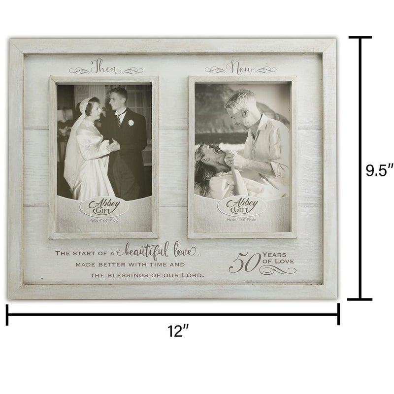 Abbey + CA Gift Then & Now 50th Anniversary Photo Frame, Wedding, Engagement, & Vow Renewal Couples Gift, Wooden Picture Frames with Sentimental Quote, 12-Inch x 9.5-Inch, Rustic Woodgrain, by Abbey & CA Gift - Image 5