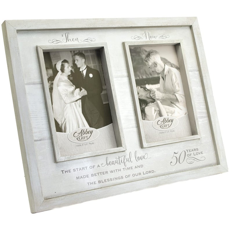Abbey + CA Gift Then & Now 50th Anniversary Photo Frame, Wedding, Engagement, & Vow Renewal Couples Gift, Wooden Picture Frames with Sentimental Quote, 12-Inch x 9.5-Inch, Rustic Woodgrain, by Abbey & CA Gift - Image 2
