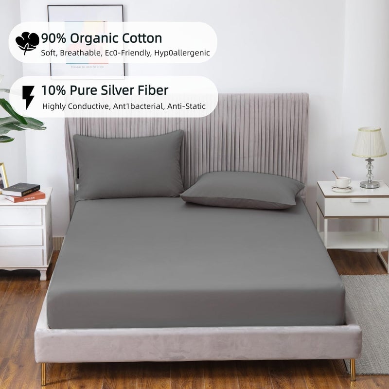 JIUMIWA JIUMIWA Grounding Sheets for Earthing King Size Grounding Fitted Bed Sheets with 15 ft Grounidng Cord  - Image 2