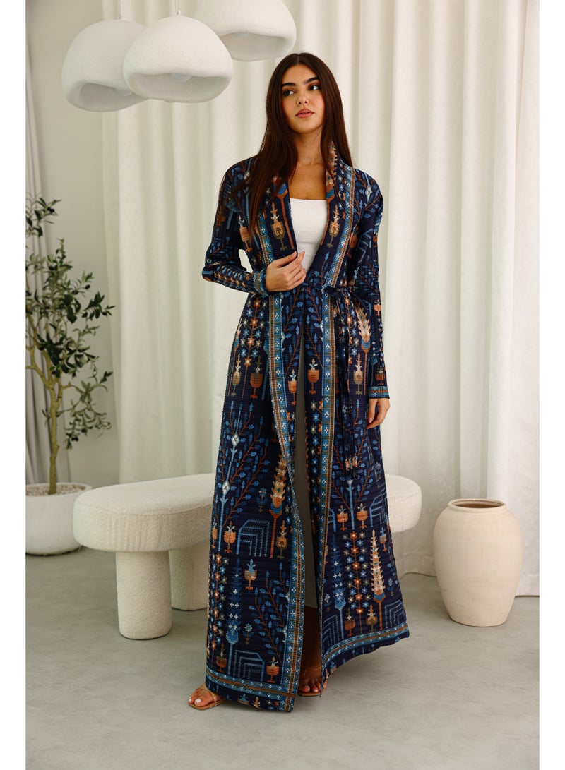 IKKXA Dark Multicolor Bohemian Prints Open Abaya ABY1194 Multicolor - Image 1
