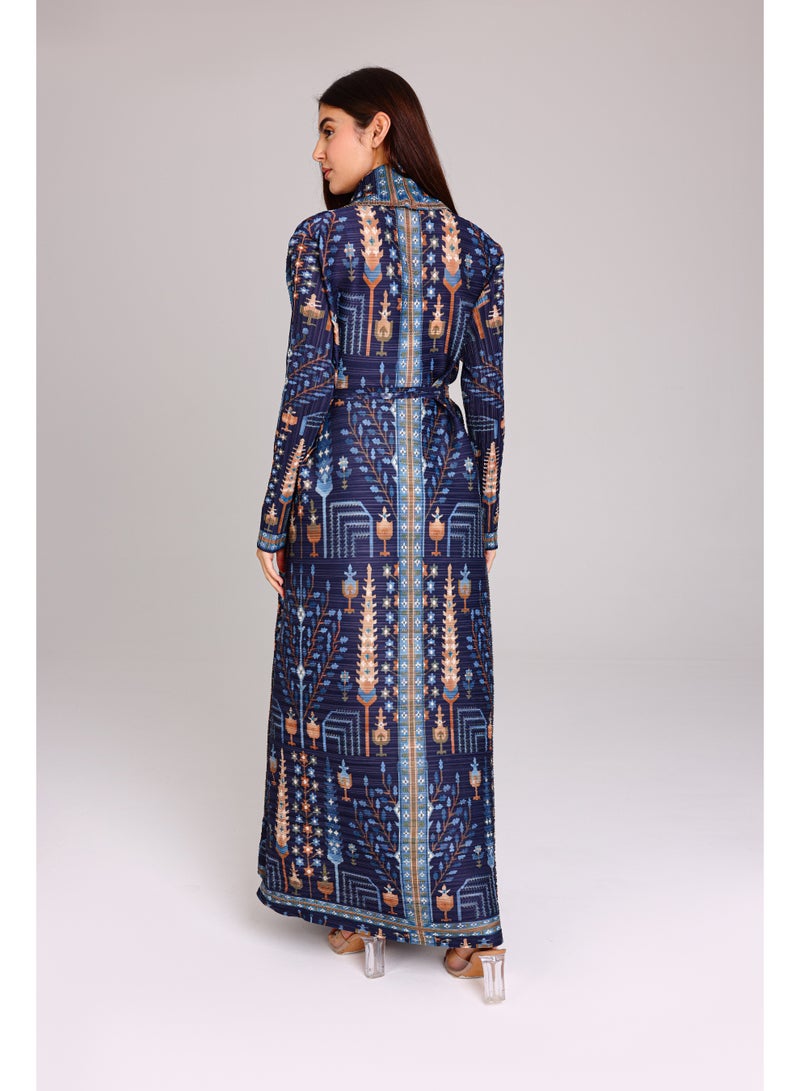 IKKXA Dark Multicolor Bohemian Prints Open Abaya ABY1194 Multicolor - Image 4