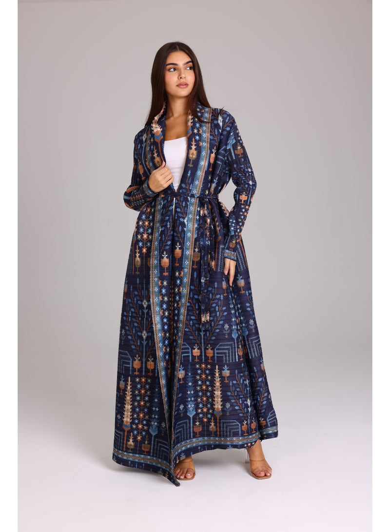 IKKXA Dark Multicolor Bohemian Prints Open Abaya ABY1194 Multicolor - Image 5