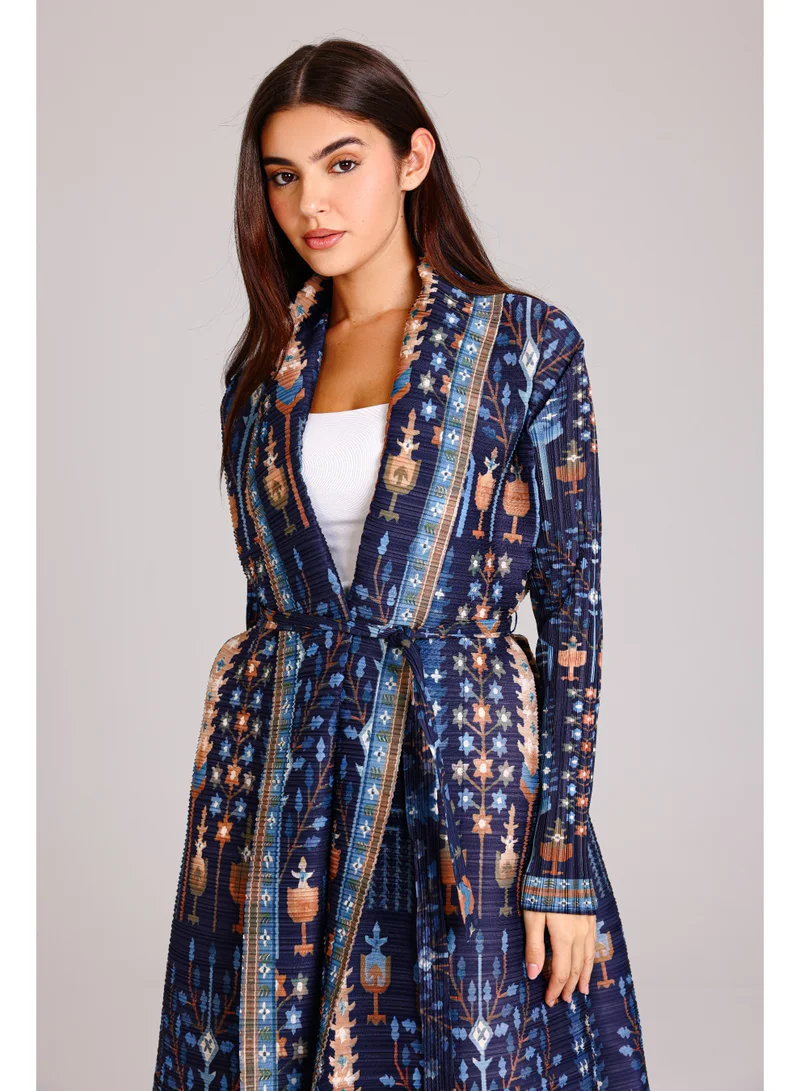 IKKXA Dark Multicolor Bohemian Prints Open Abaya ABY1194 Multicolor