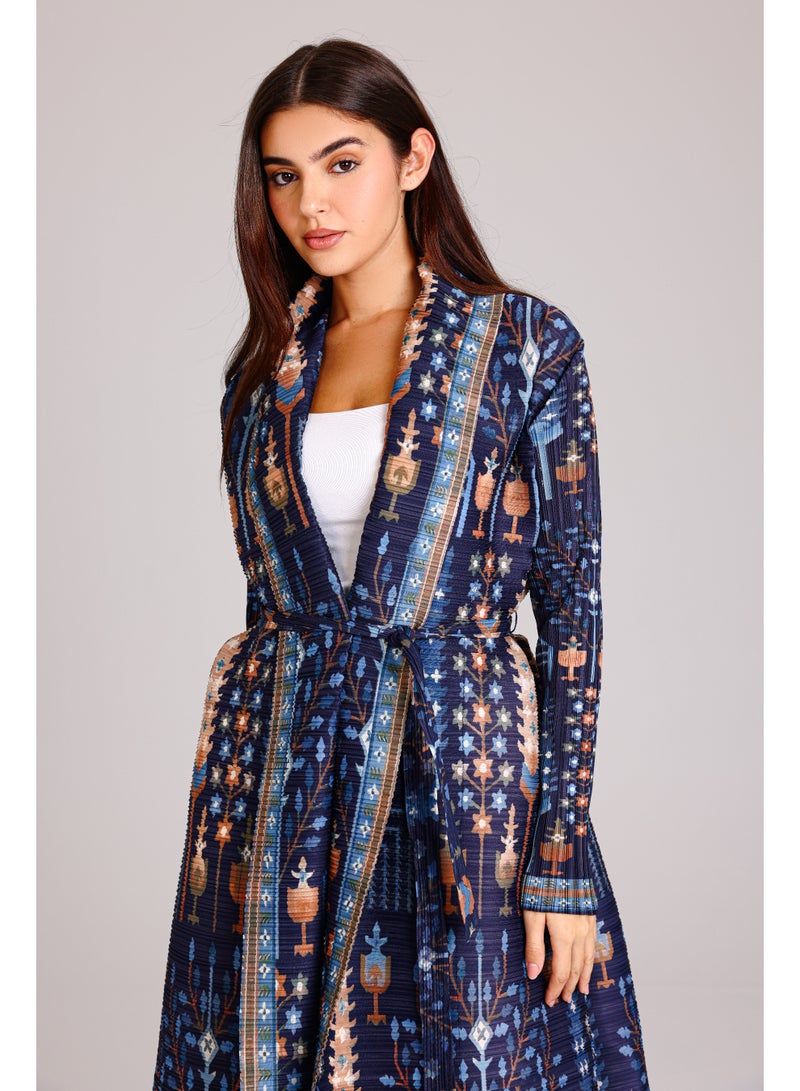 IKKXA Dark Multicolor Bohemian Prints Open Abaya ABY1194 Multicolor - Image 2