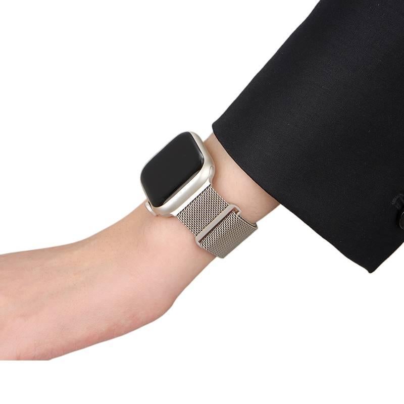 QX سوار ساعة ذكية سوار معدني من الستانلس ستيل متوافق مع Apple Watch / SE بملاءمة قابلة للتعديل وحزام بديل بتصميم معدني أنيق باللون فضي قابل للتعديل باللون الفضي - Image 5