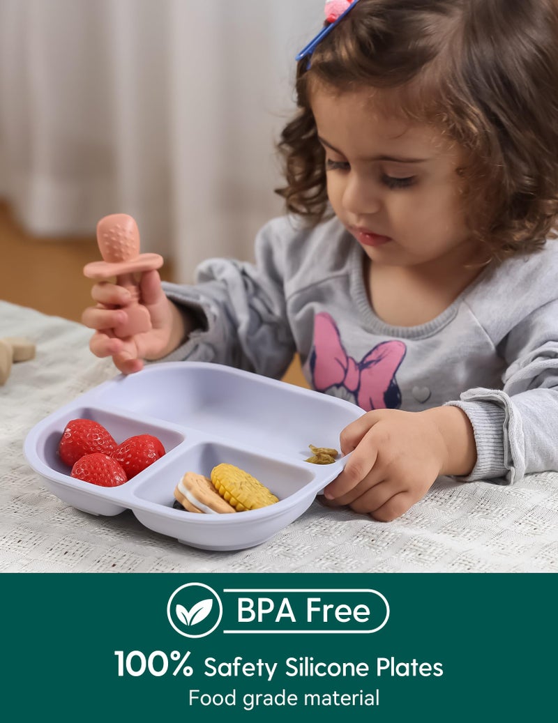 BABELIO Powerful Suction Plates for Baby and Toddler, 100% Food Grand Silicone, Divided, BPA Free, Microwave & Dishwasher Safe, Stay Put, 3 Pack - Image 3
