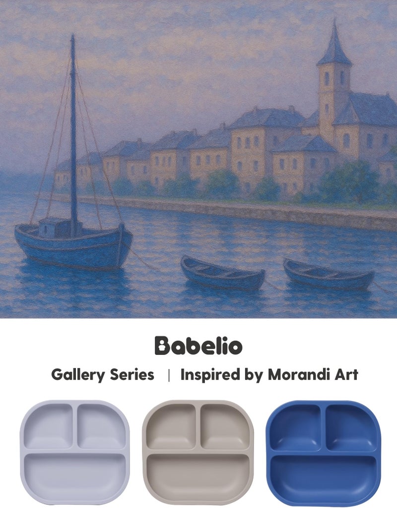 BABELIO Powerful Suction Plates for Baby and Toddler, 100% Food Grand Silicone, Divided, BPA Free, Microwave & Dishwasher Safe, Stay Put, 3 Pack - Image 2