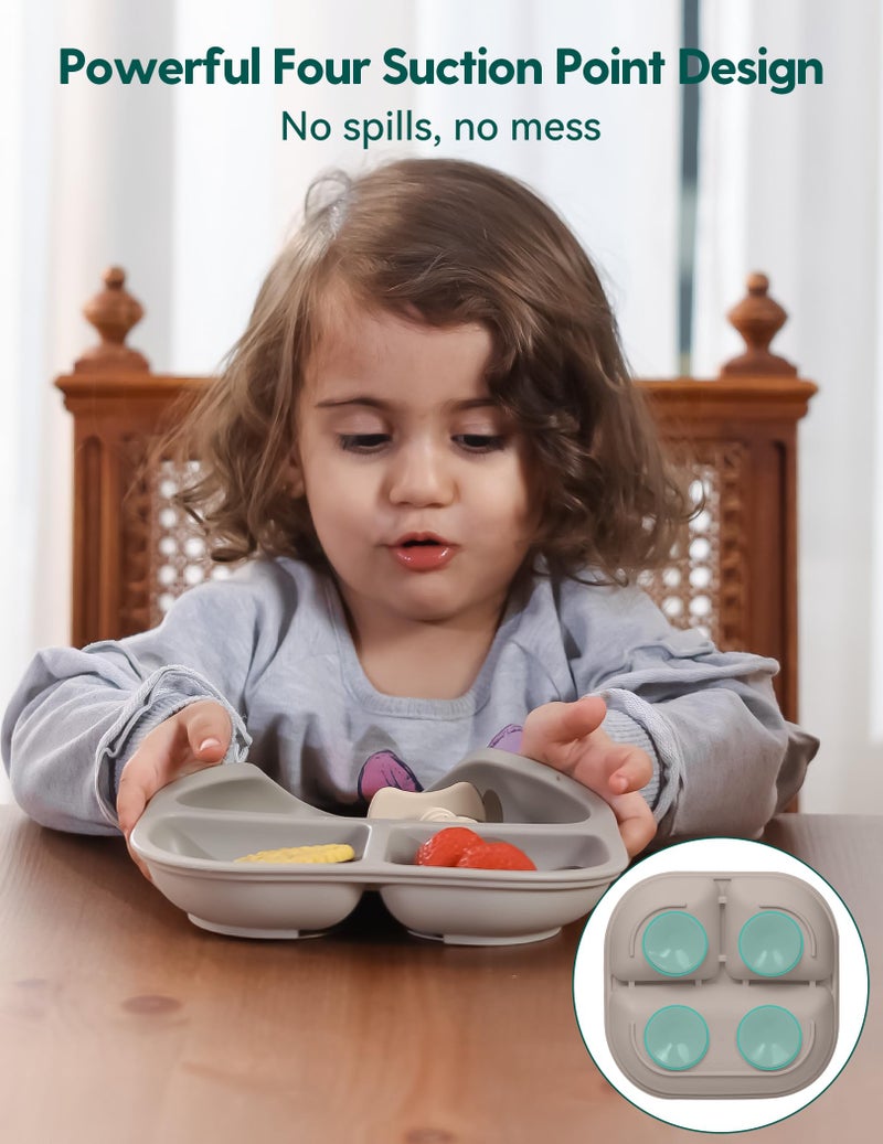 BABELIO Powerful Suction Plates for Baby and Toddler, 100% Food Grand Silicone, Divided, BPA Free, Microwave & Dishwasher Safe, Stay Put, 3 Pack - Image 4