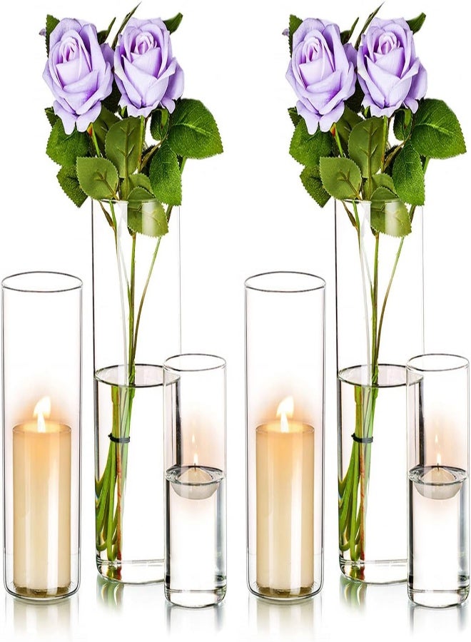 AKDC Hurricane Candle Holders Glass Vases For Centerpieces - Set Of 6 Clear Cylinder Vases For Flowers, Pillar Candles, Floating Votive Wedding Table Centerpiece Home Decor 6''/7.8''/10'' High - Image 3