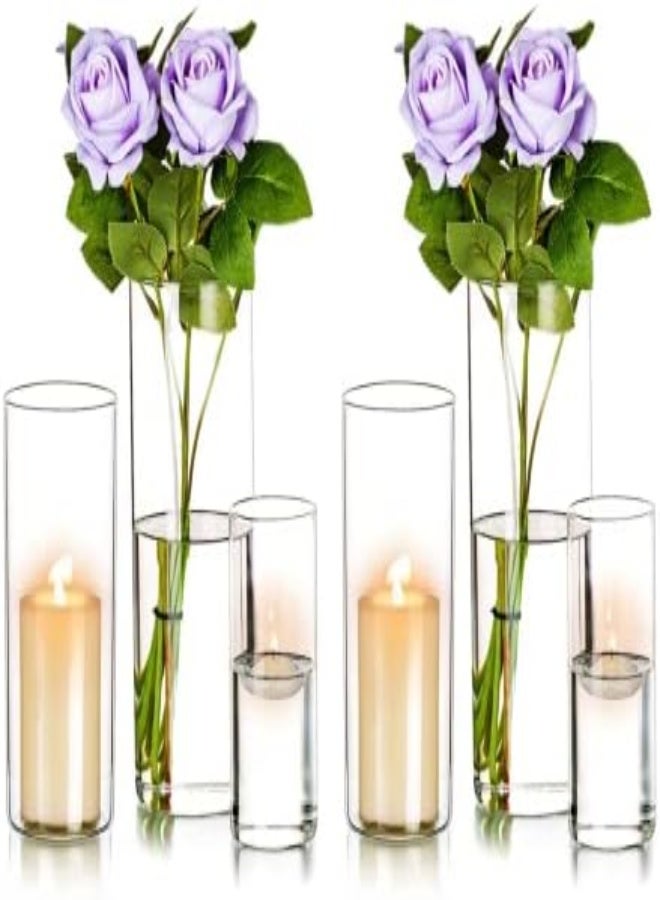 AKDC Hurricane Candle Holders Glass Vases For Centerpieces - Set Of 6 Clear Cylinder Vases For Flowers, Pillar Candles, Floating Votive Wedding Table Centerpiece Home Decor 6''/7.8''/10'' High - Image 2