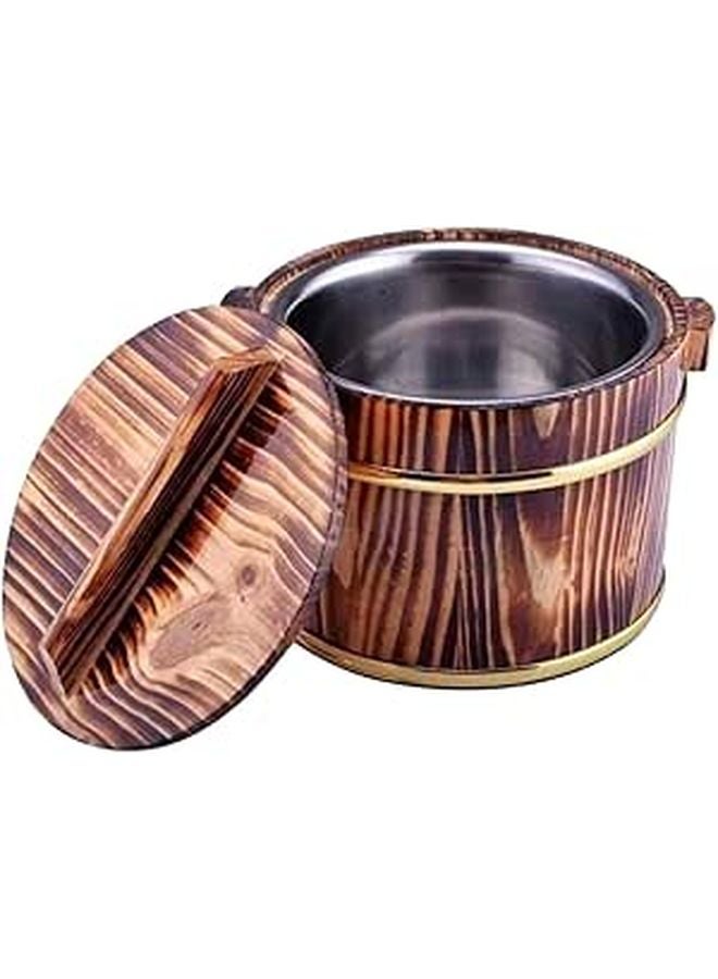 20cm Carbonized Wooden Rice Bowl With Lid For Sushi Soup Serving Rustic Japanese Style - Image 1