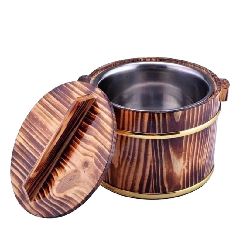 20cm Carbonized Wooden Rice Bowl With Lid For Sushi Soup Serving Rustic Japanese Style - Image 2