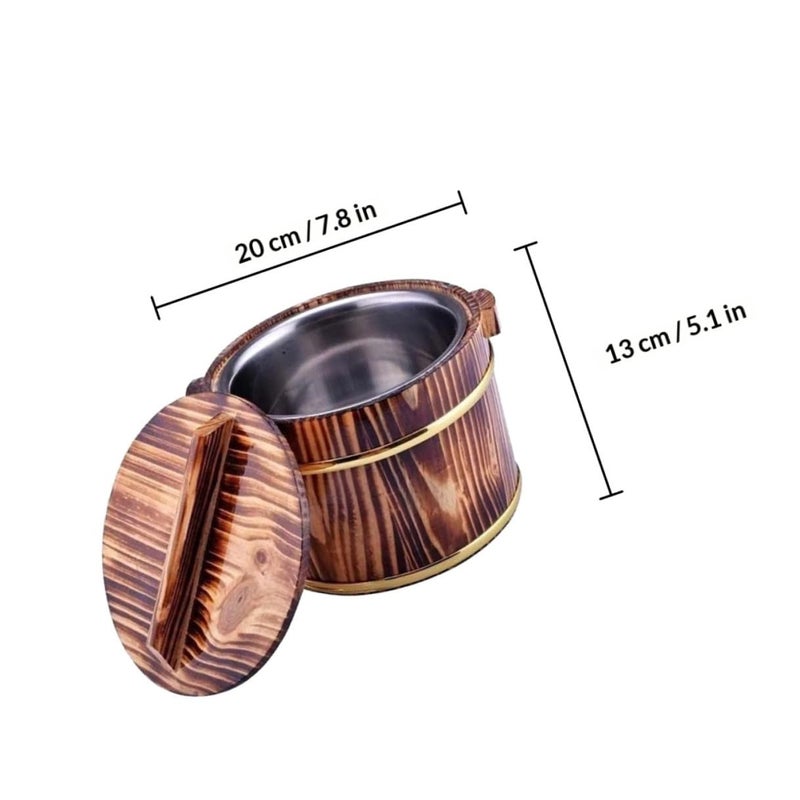 20cm Carbonized Wooden Rice Bowl With Lid For Sushi Soup Serving Rustic Japanese Style - Image 3
