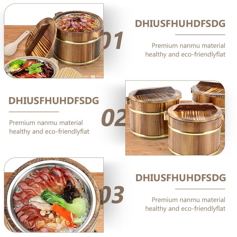 20cm Carbonized Wooden Rice Bowl With Lid For Sushi Soup Serving Rustic Japanese Style - Image 4